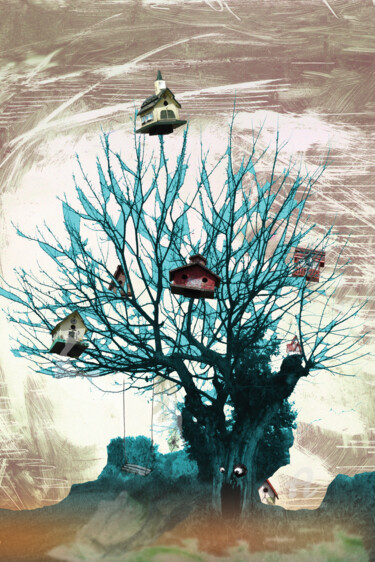 Digitale Kunst getiteld "Arbre d'hiver" door Elodie Ef, Origineel Kunstwerk, Foto Montage