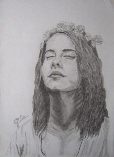 Drawing titled "Jeune fille aux fle…" by Elodie Gaschy (GElie), Original Artwork, Graphite
