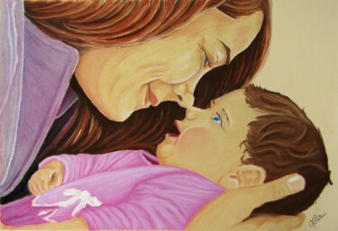 Desenho intitulada "La mère et l'enfant" por Elodie Gaschy (GElie), Obras de arte originais, Pastel