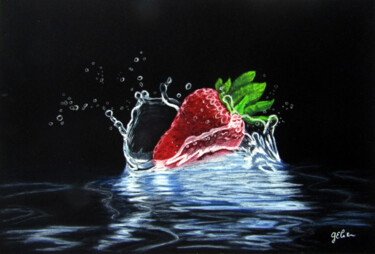 Рисунок под названием "Fraise au bain" - Elodie Gaschy (GElie), Подлинное произведение искусства, Пастель