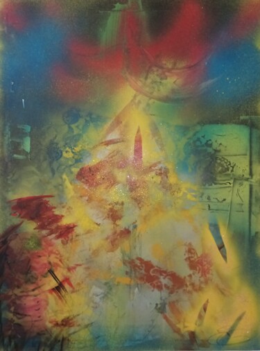 Peinture intitulée "Toxic Cosmic" par Élodie Guilloton, Œuvre d'art originale, Bombe aérosol Monté sur Châssis en bois