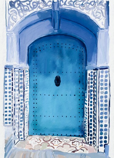 Arte digitale intitolato "porte bleue maroc" da Elodie Guiraud Egc, Opera d'arte originale, Pittura digitale