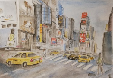 Painting titled "Immersion à New-York" by Elodie P., Original Artwork, Watercolor Mounted on Glass