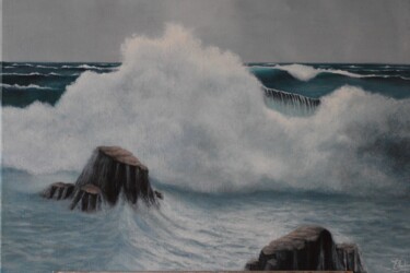 Painting titled "La vague." by Elodie Rabieczynski, Original Artwork, Acrylic