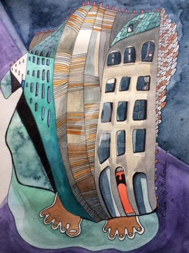 Malerei mit dem Titel "''Rue du Dragon fro…" von Elodie M. Richard, Original-Kunstwerk, Aquarell