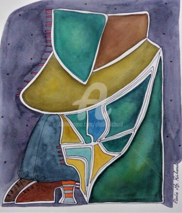 Картина под названием "Behind the Hat #2" - Elodie M. Richard, Подлинное произведение искусства, Акварель