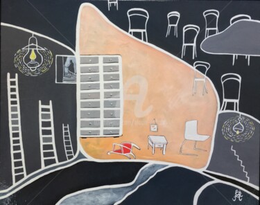 Картина под названием "The Red Chair" - Elodie M. Richard, Подлинное произведение искусства, Акрил