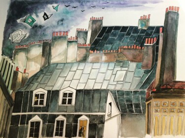 Pittura intitolato "Paris Roofs" da Elodie M. Richard, Opera d'arte originale, Acquarello