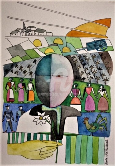 Malerei mit dem Titel "Les Petits Maquisar…" von Elodie M. Richard, Original-Kunstwerk, Aquarell