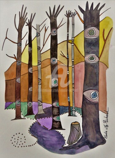 Malerei mit dem Titel "Tales for Trees" von Elodie M. Richard, Original-Kunstwerk, Aquarell