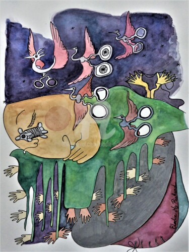 Painting titled "The Dream of Bolek…" by Elodie M. Richard, Original Artwork, Watercolor