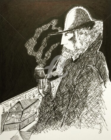Rysunek zatytułowany „Man smoking his Pipe” autorstwa Elodie M. Richard, Oryginalna praca, Atrament