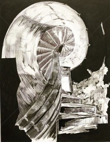 Dessin intitulée "The Infinite Stairs" par Elodie M. Richard, Œuvre d'art originale, Encre