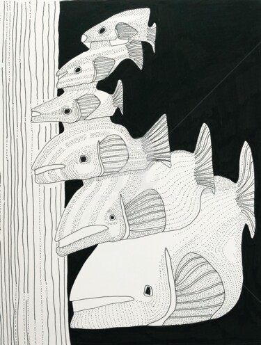Dibujo titulada "Fish House #1" por Elodie M. Richard, Obra de arte original, Tinta