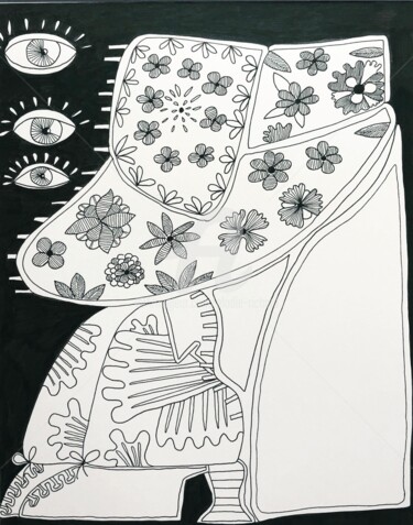 Desenho intitulada "Behind the Hat" por Elodie M. Richard, Obras de arte originais, Tinta