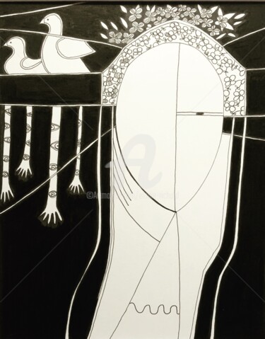 Desenho intitulada "The Bird Woman" por Elodie M. Richard, Obras de arte originais, Tinta