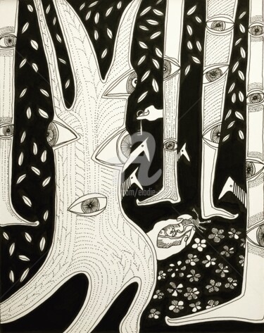 Zeichnungen mit dem Titel "Heart of the Forest" von Elodie M. Richard, Original-Kunstwerk, Tinte