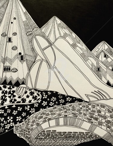 Dibujo titulada "The Bridge" por Elodie M. Richard, Obra de arte original, Tinta