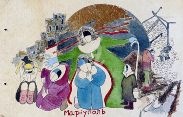 Ζωγραφική με τίτλο "Mariupol (original)" από Elodie M. Richard, Αυθεντικά έργα τέχνης, Μελάνι