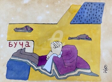 Картина под названием "Bucha Massacre (ori…" - Elodie M. Richard, Подлинное произведение искусства, Чернила