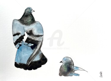 Painting titled "Pidge and Cobbler 3…" by Elodie M. Richard, Original Artwork, Watercolor