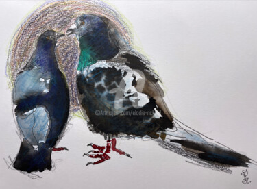 Картина под названием "Ogu and Ita, 1 (Ams…" - Elodie M. Richard, Подлинное произведение искусства, Акварель