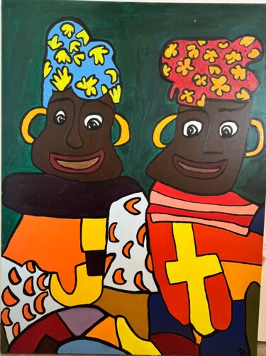 Painting titled "Makoko" by Élodie Sartoux, Original Artwork, Oil Mounted on Wood Stretcher frame