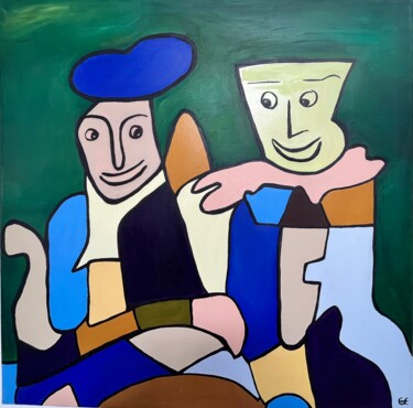 Painting titled "Les amis" by Élodie Sartoux, Original Artwork, Oil Mounted on Wood Stretcher frame