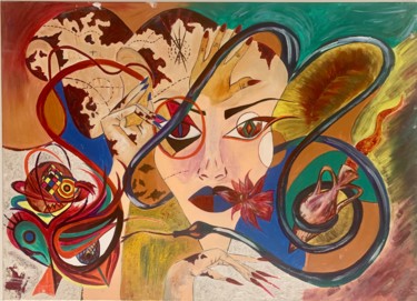 Painting titled "La voyageuse" by Elodie Serra, Original Artwork, Acrylic