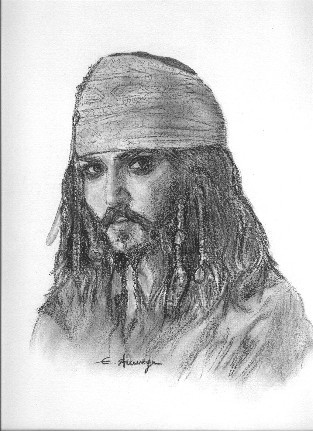 Dessin intitulée "Johnny Depp, Pirate…" par Elodie Aumage, Œuvre d'art originale, Autre