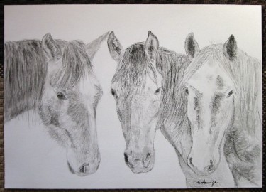 Drawing titled "3 chevaux" by Elodie Aumage, Original Artwork, Other