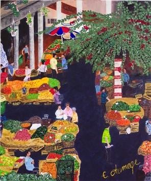 Peinture intitulée "Marché provençal" par Elodie Aumage, Œuvre d'art originale