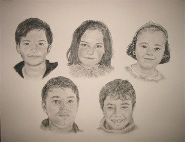 Desenho intitulada "5 enfants" por Elodie Aumage, Obras de arte originais, Outro