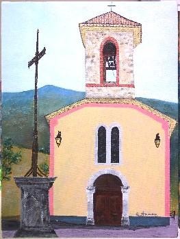 Peinture intitulée "L'église de Montaul…" par Elodie Aumage, Œuvre d'art originale