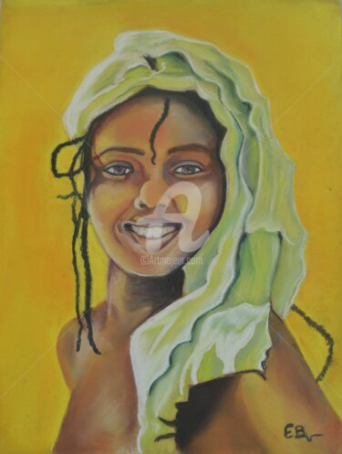 Zeichnungen mit dem Titel "jeune femme d'Afriq…" von Elodie Bougon, Original-Kunstwerk, Pastell