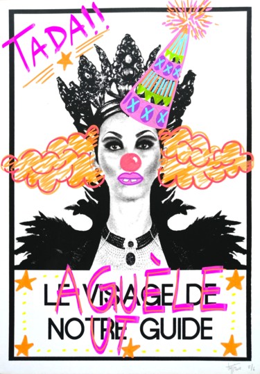 Druckgrafik mit dem Titel "Clown" von Elodie Teyssier, Original-Kunstwerk, Siebdruck