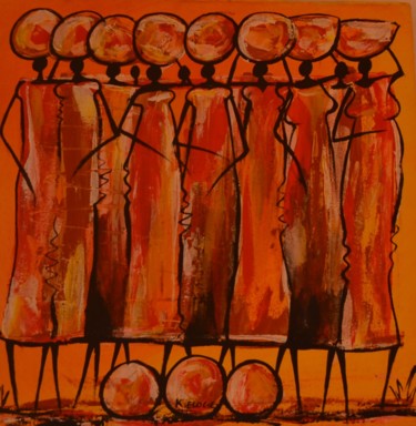 Peinture intitulée "femmes Africaines" par Eloge Kamassa, Œuvre d'art originale, Acrylique