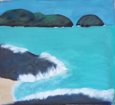 Pintura intitulada "uma praia, o mar e…" por Eloisio Valadao, Obras de arte originais, Óleo
