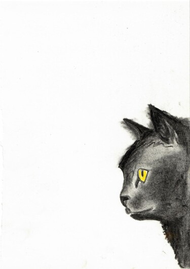 Desenho intitulada "Black cat" por Els Devrieze, Obras de arte originais, Pastel