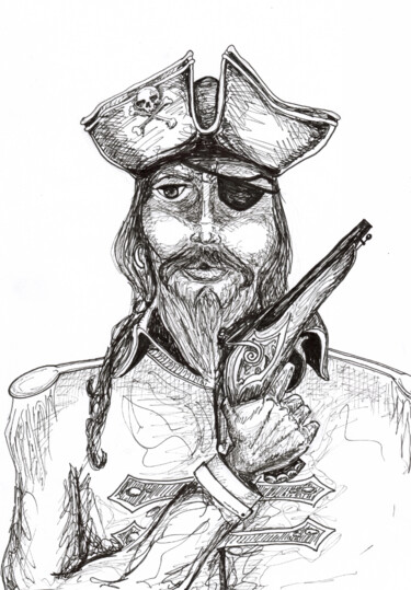 Рисунок под названием "Piraat" - Els Devrieze, Подлинное произведение искусства, Чернила