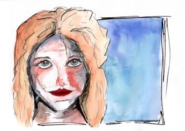 Painting titled "Dirty Blonde" by Els Devrieze, Original Artwork, Watercolor