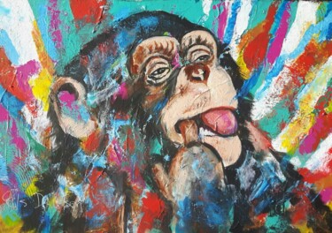 Peinture intitulée "happy monkey" par Els Driesen, Œuvre d'art originale, Acrylique