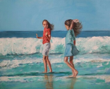 Painting titled "Girls at sea" by Els Driesen, Original Artwork, Acrylic