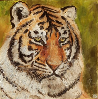 Malarstwo zatytułowany „Bengal tiger” autorstwa Els Driesen, Oryginalna praca, Olej Zamontowany na Panel drewniany