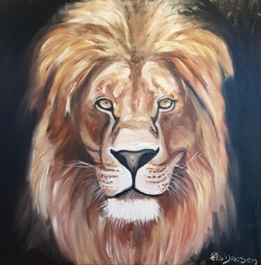 Painting titled "Lion" by Els Driesen, Original Artwork, Oil