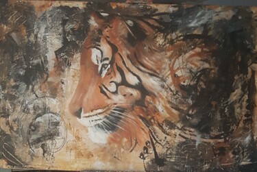 Schilderij getiteld "Tigerface" door Els Driesen, Origineel Kunstwerk, Acryl