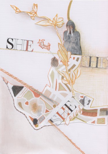 Collages intitulée "collage : She" par Els Robberechts, Œuvre d'art originale, Collages