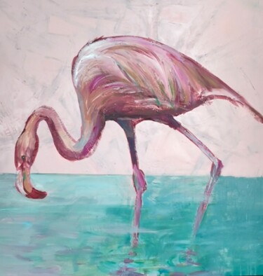 Painting titled "Flamingo" by Els Thijs, Original Artwork, Acrylic
