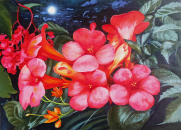 Картина под названием "Flores de mi Madre" - Elsa Alós, Подлинное произведение искусства, Масло