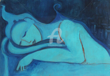 Painting titled "Le dormeur" by Elsa Caselli, Original Artwork, Oil